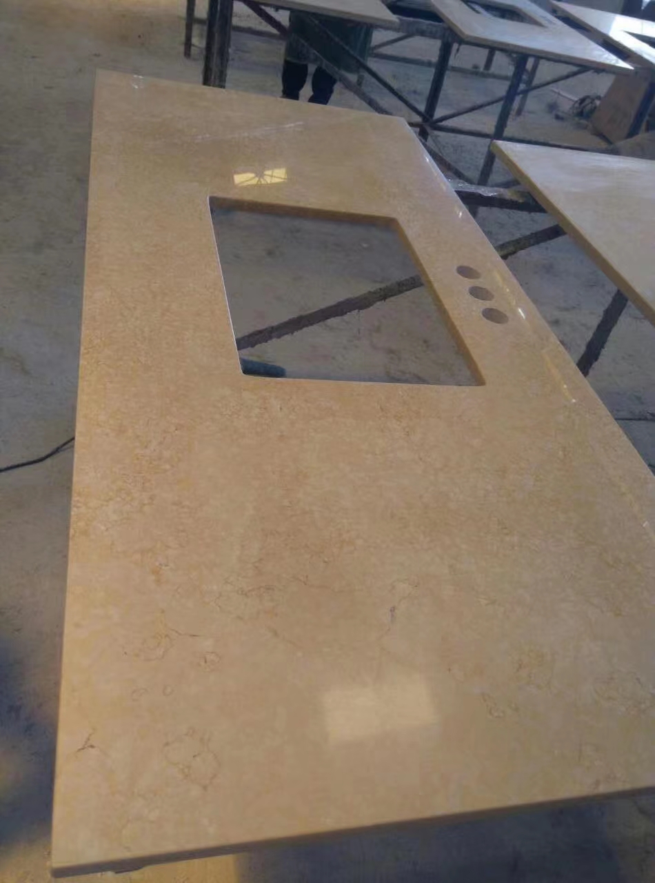 Lavatório duplo de madeira Marble Vanity Top para pia de navio